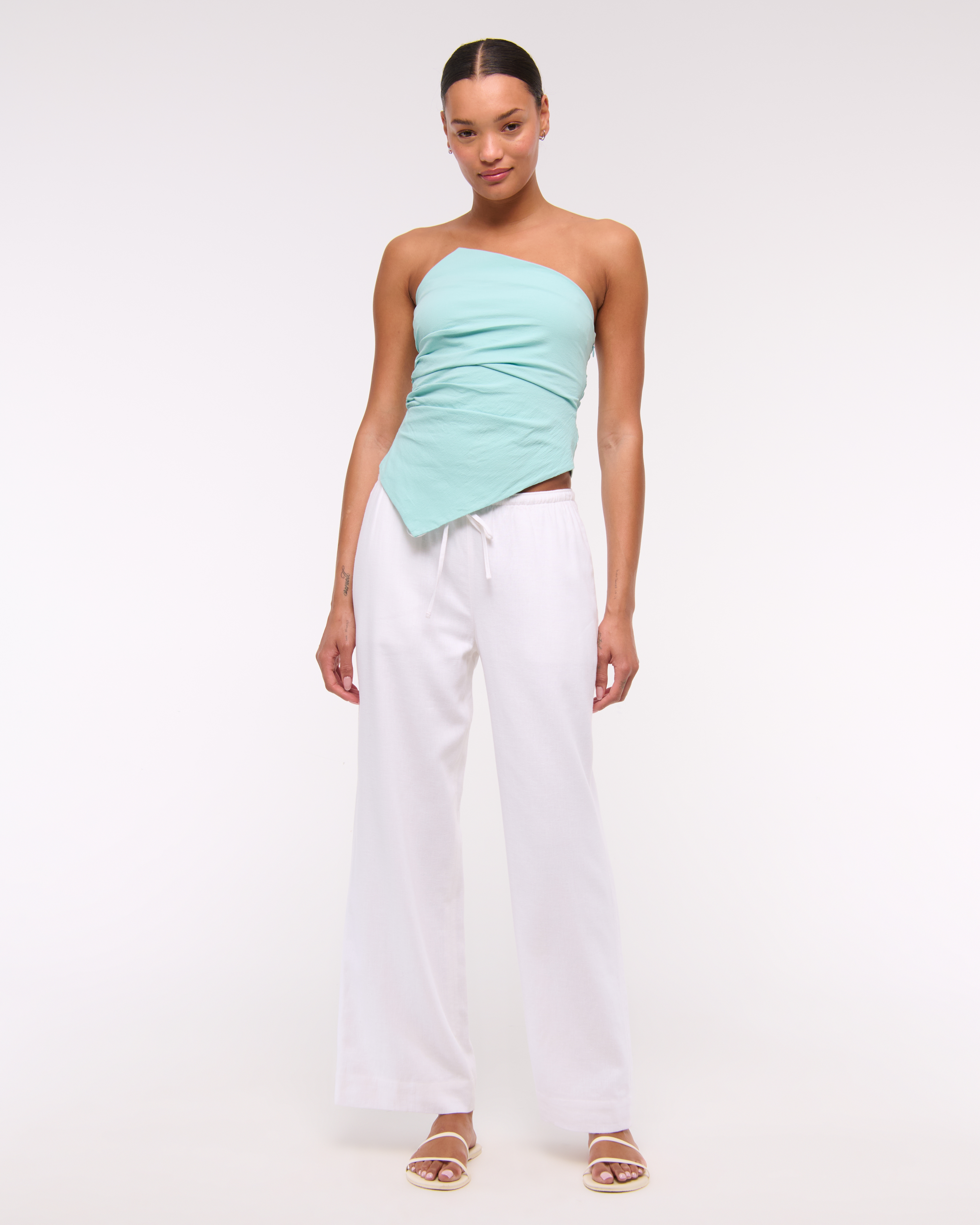 Abercrombie & Fitch Asymmetrical Strapless Top In Blue