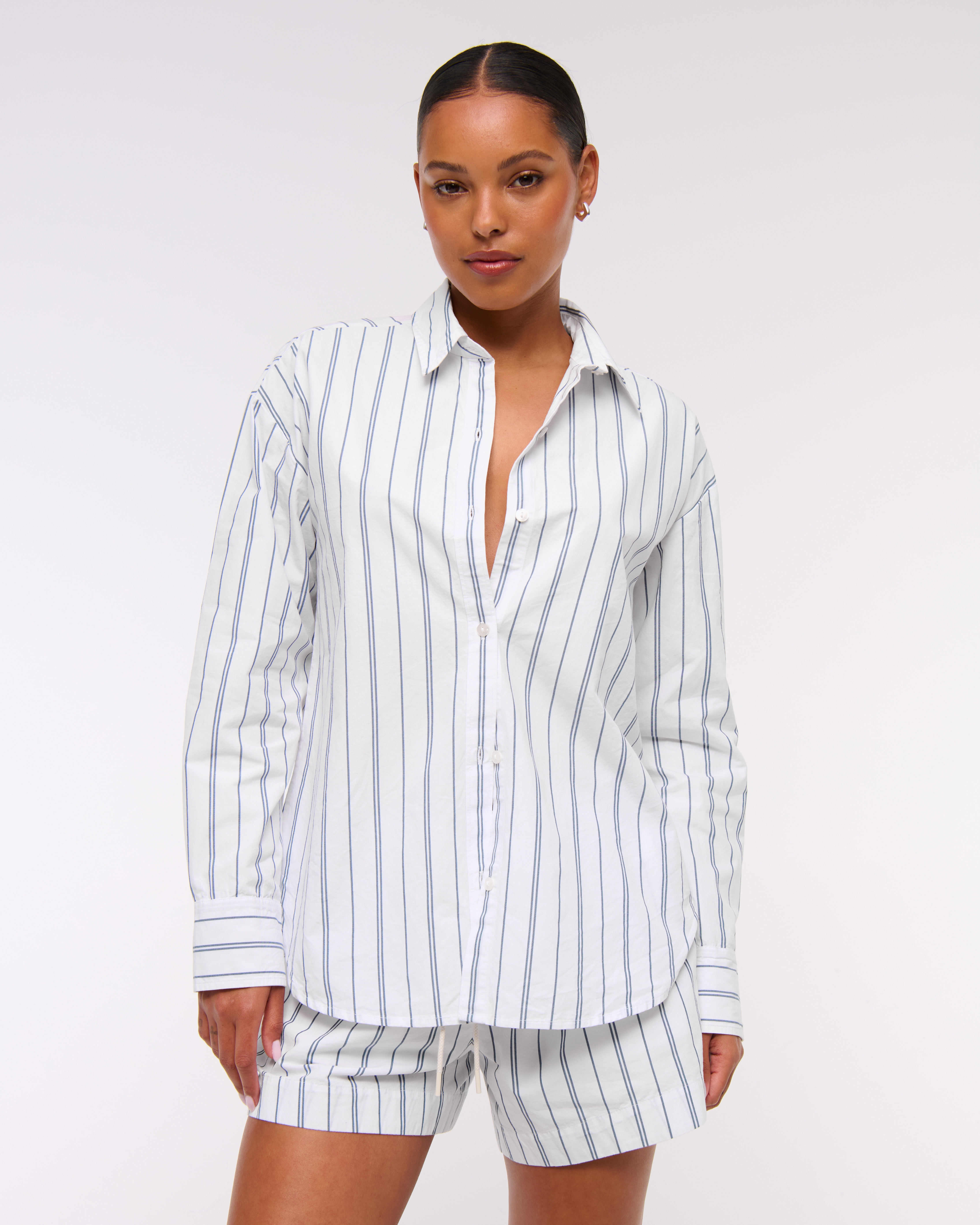 Abercrombie & Fitch Oversized Tie-back Poplin Shirt In White