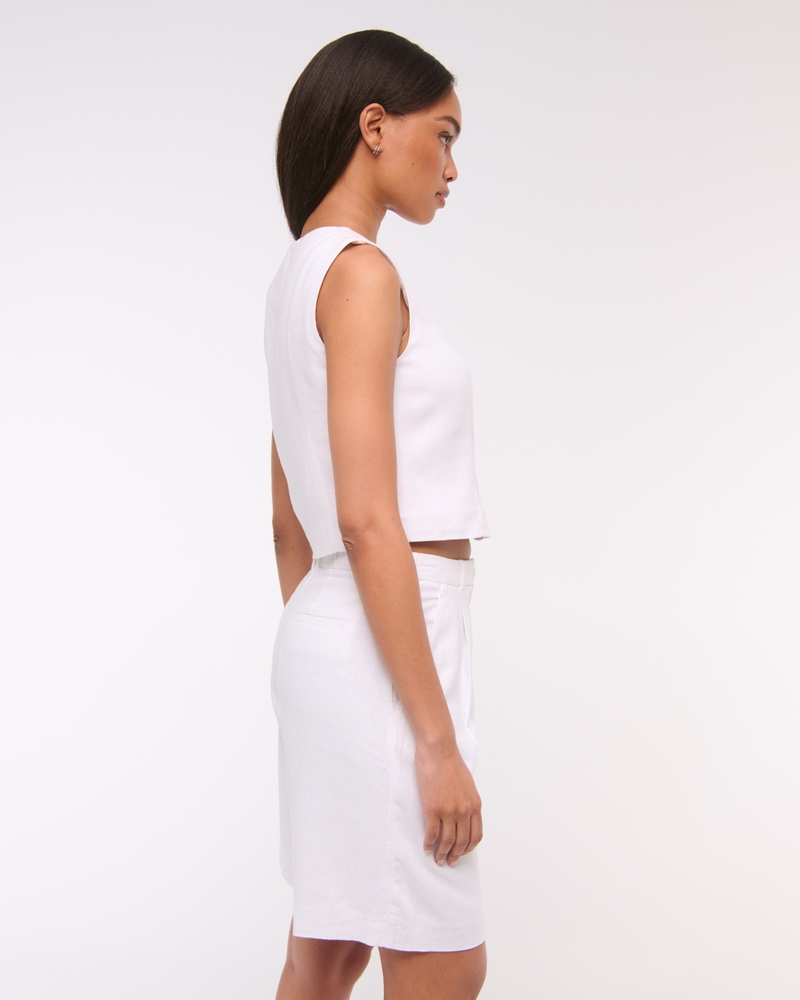 Cropped Linen-Blend Button-Through Vest