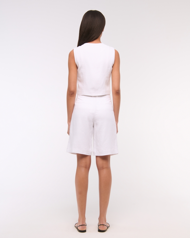 Cropped Linen-Blend Button-Through Vest