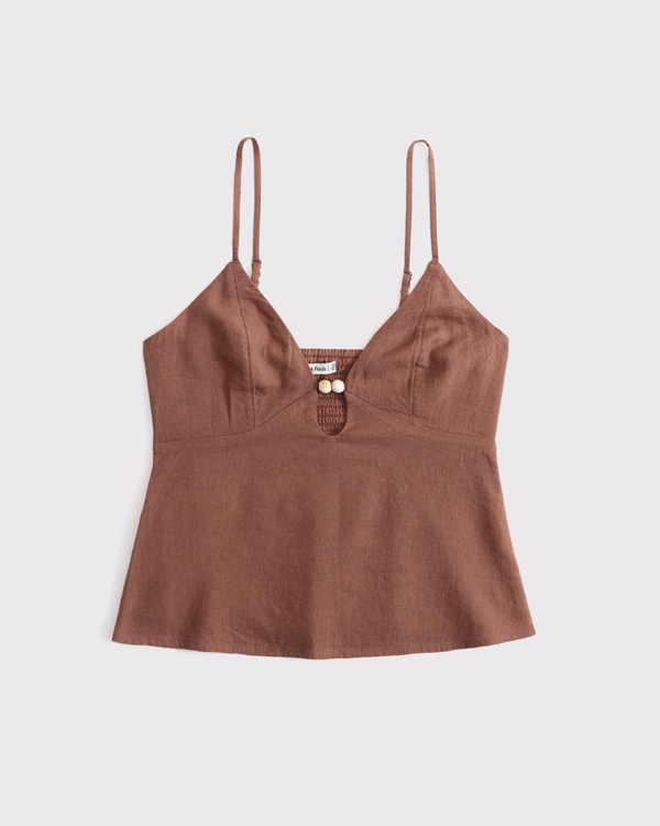Linen-Blend Beaded Cami, Brown view 1