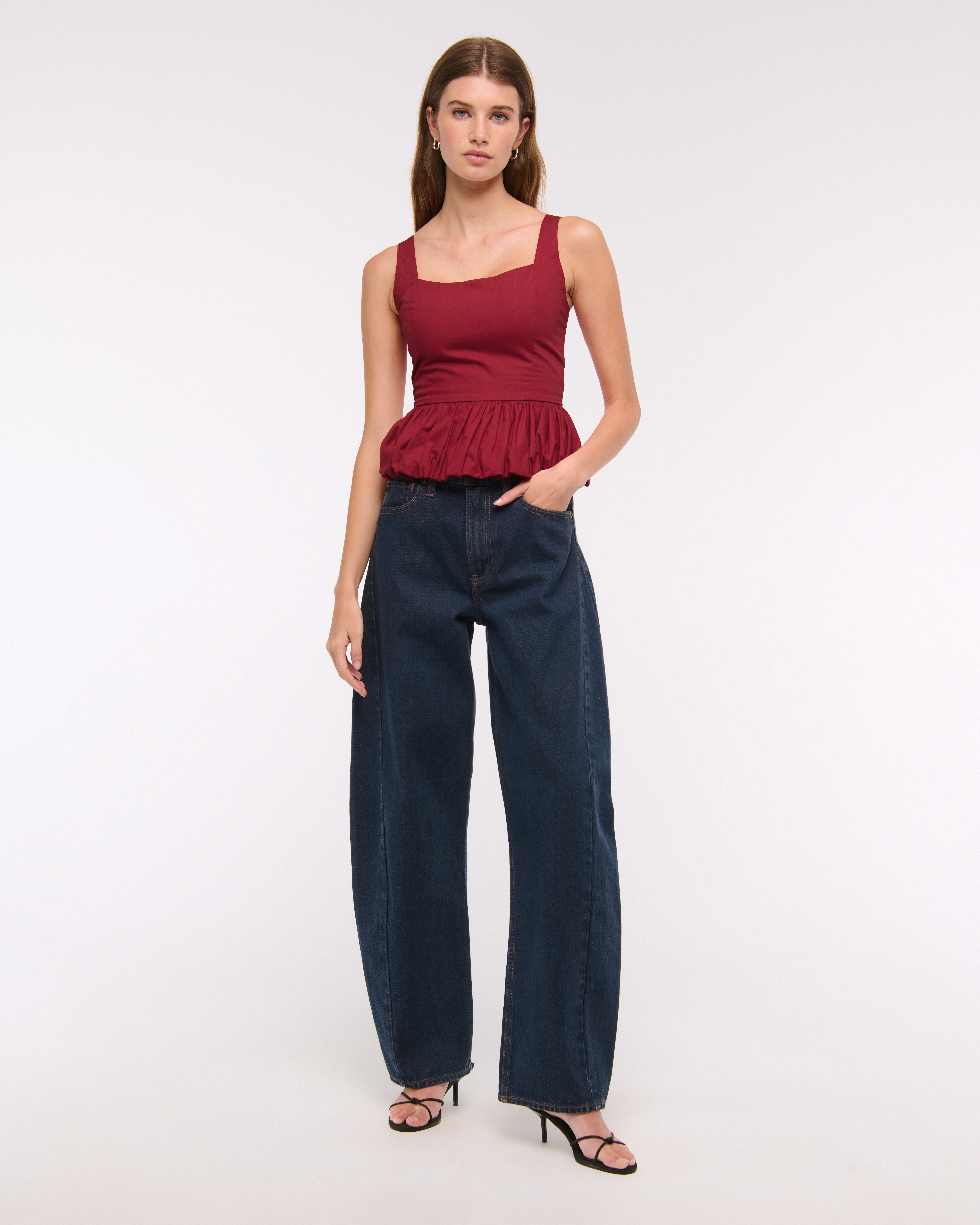 Abercrombie & Fitch Poplin Bubble Hem Tank In Red