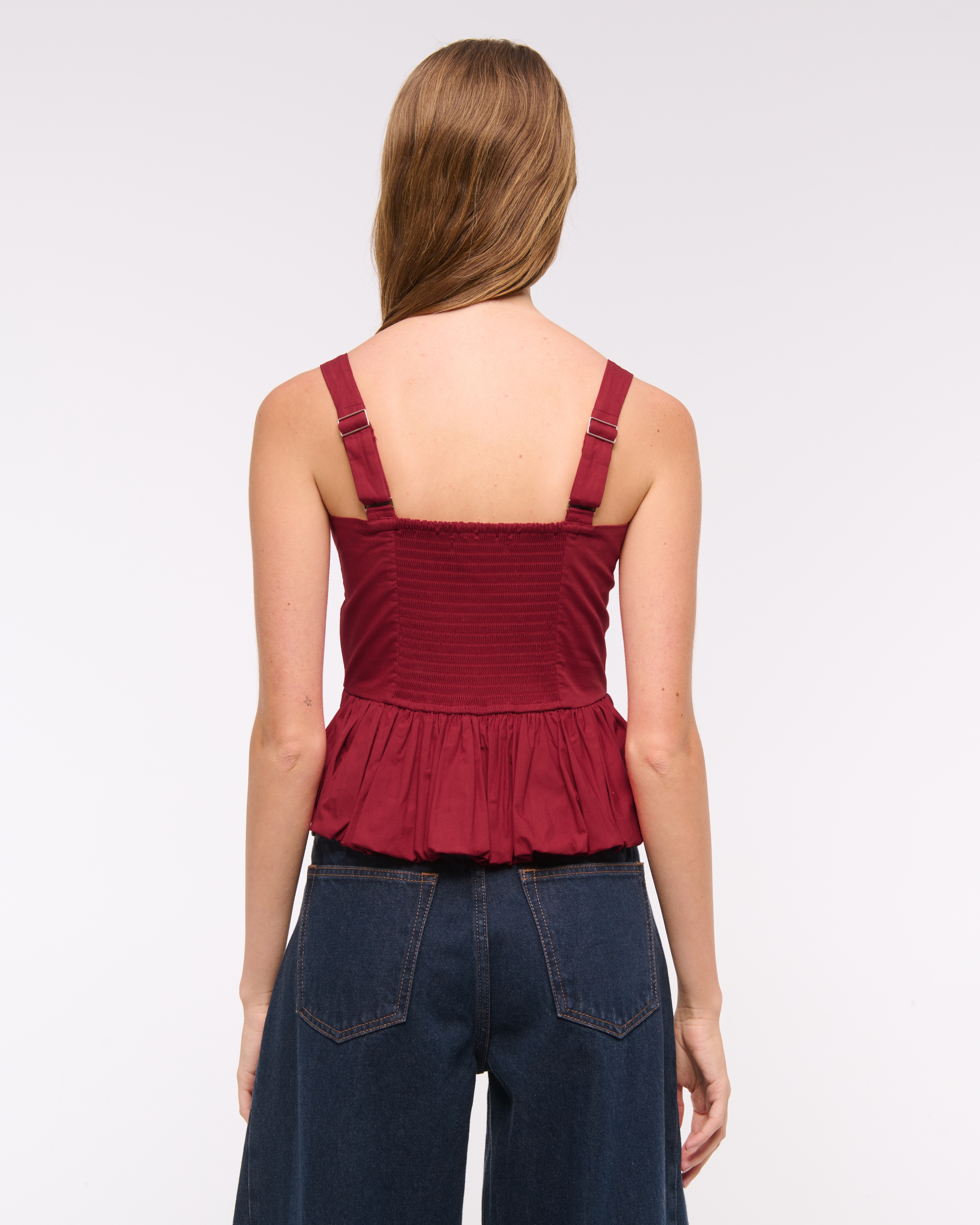 Abercrombie & Fitch Poplin Bubble Hem Tank In Red