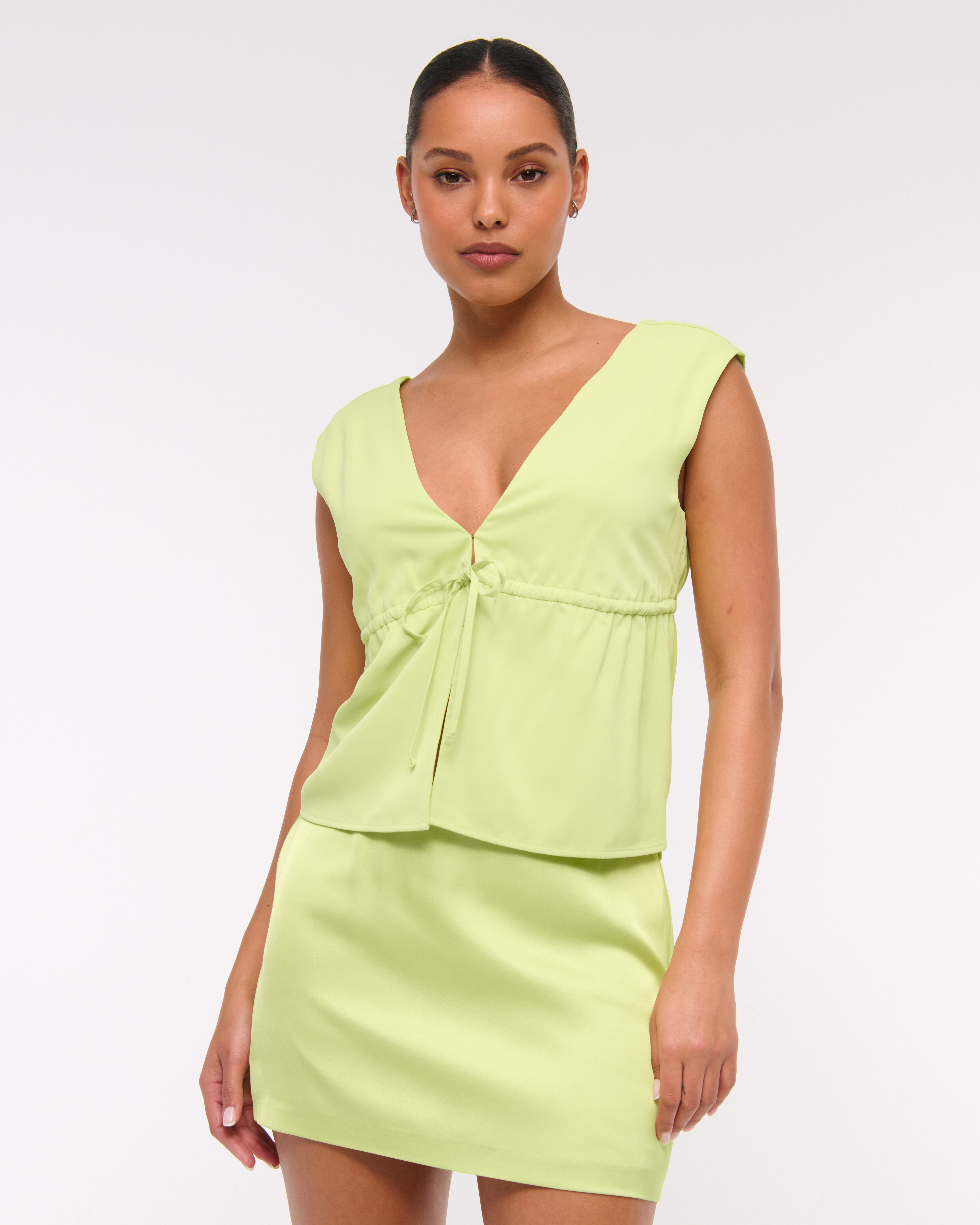 Abercrombie & Fitch Plunge Tie-front Top In Green