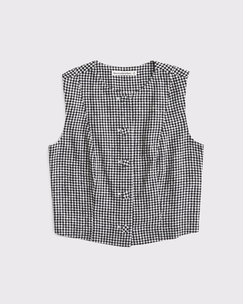 Cropped Linen-Blend Button-Through Vest