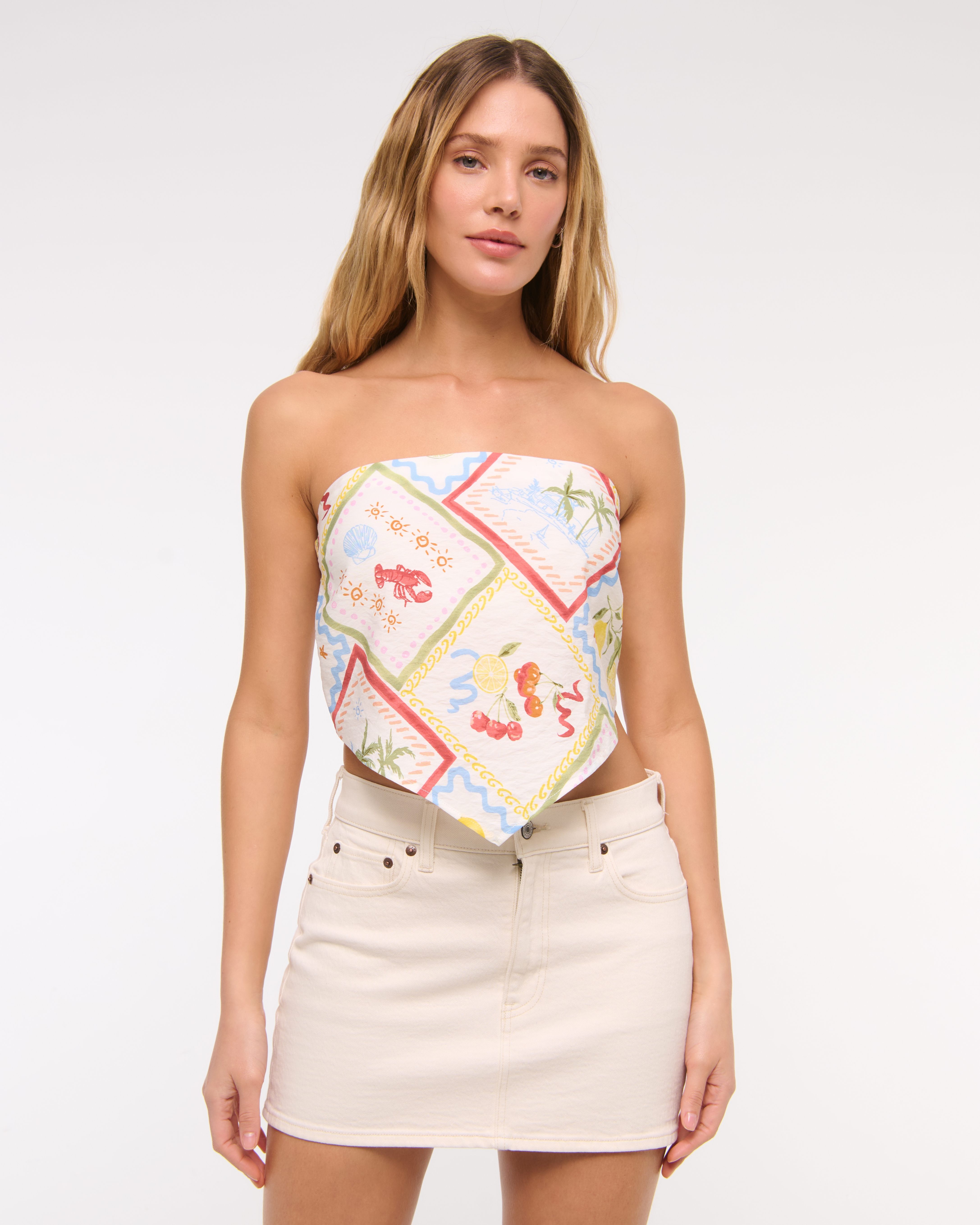 Abercrombie & Fitch Bra-free Strapless Scarf Tube Top In Multi