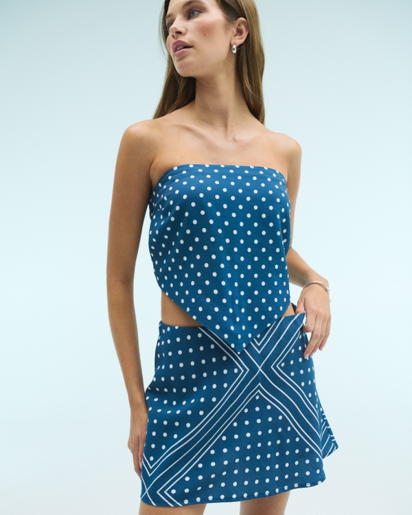 Bra-Free Strapless Scarf Tube Top, Blue Pattern view 1