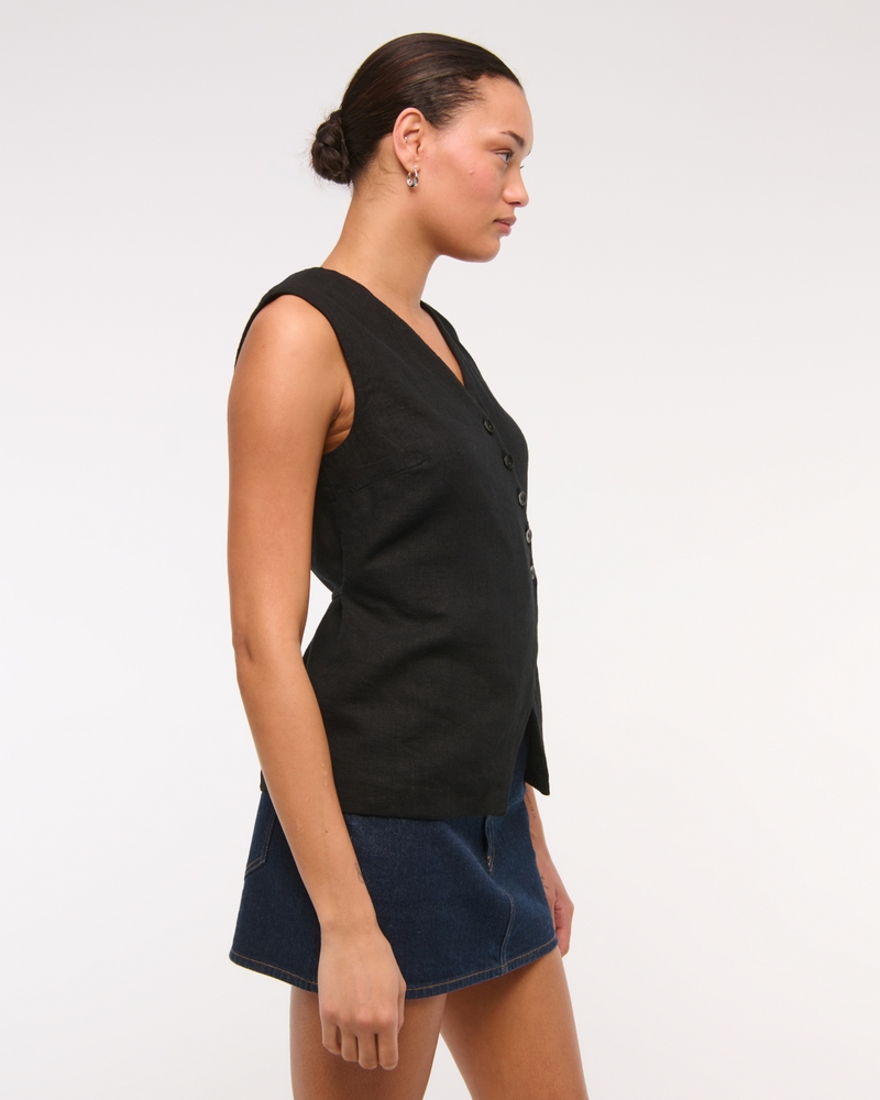 Asymmetrical Linen-Blend Vest