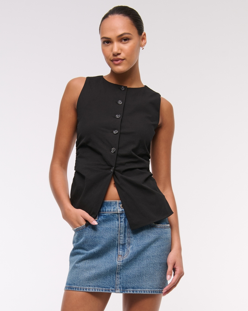 The A&F Mara Ruched Button-Through Vest