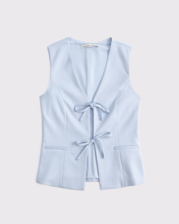 Tie-Front Tailored Vest, Light Blue view 1