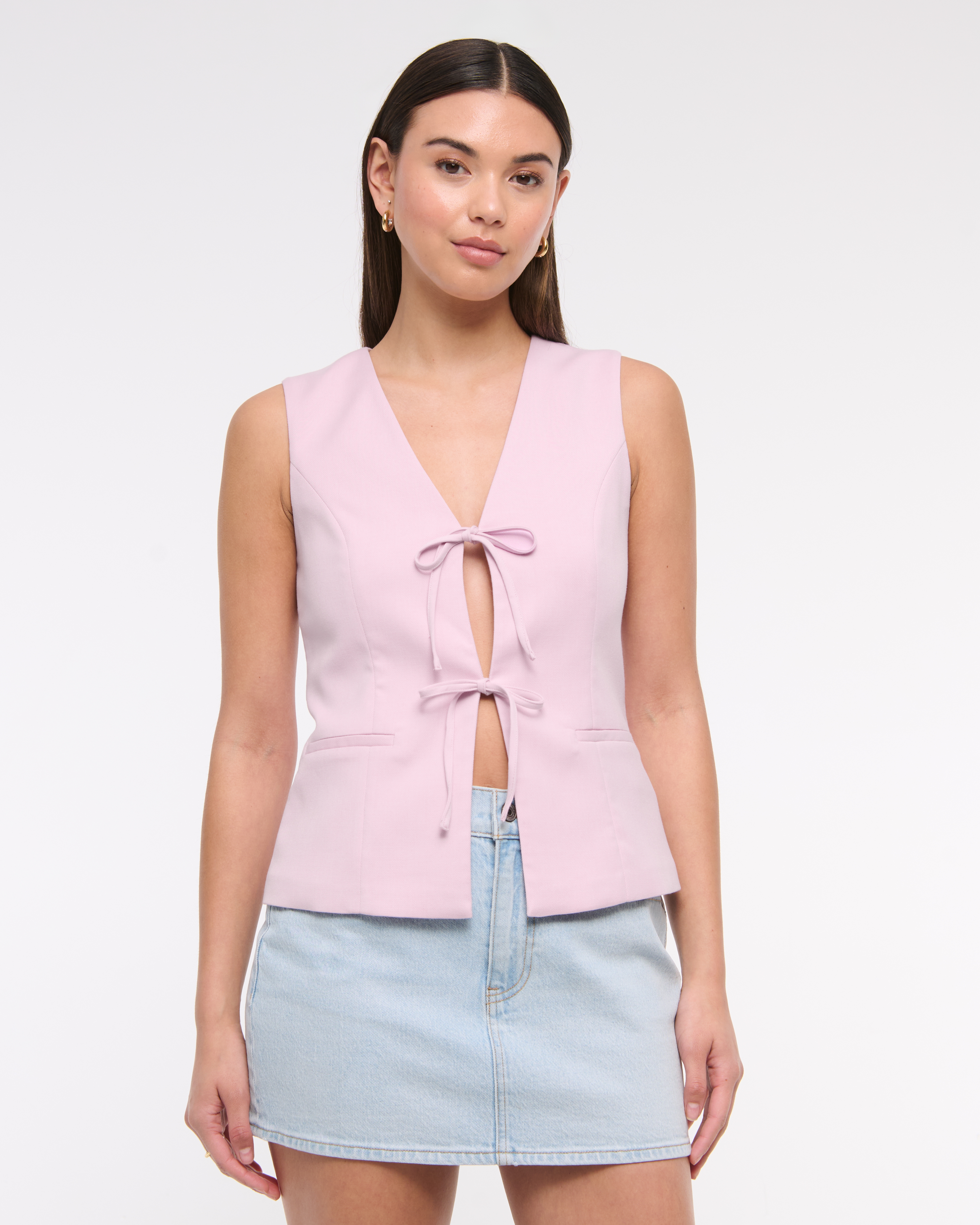 Abercrombie & Fitch Tie-front V-neck Sweater Vest In Pink