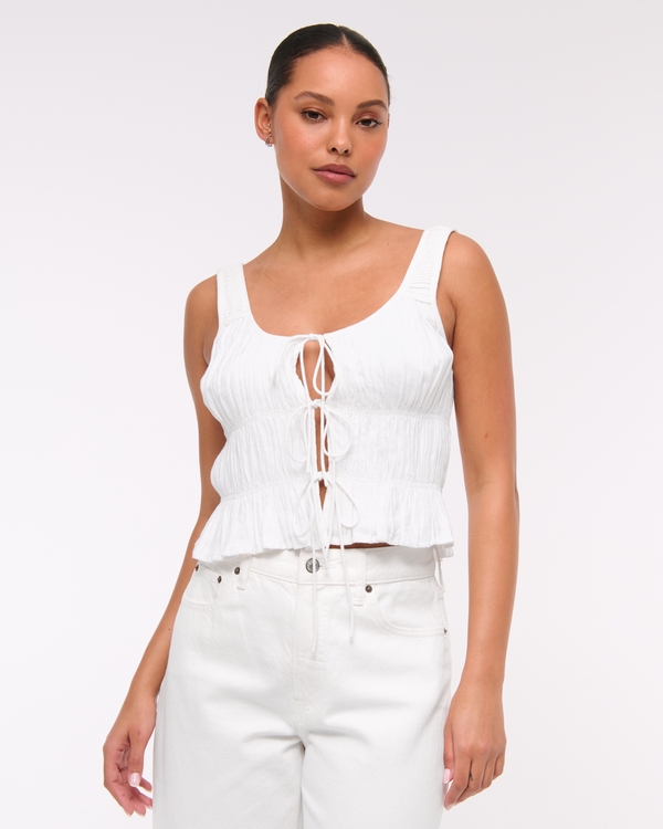 Ruched Tie-Front Top, White view 2