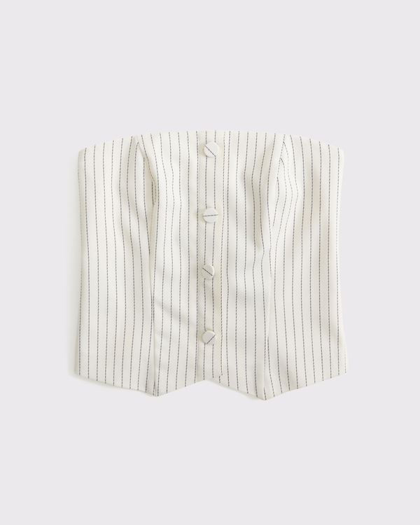 Strapless Cropped Tailored Vest, Cream Stripe view 1