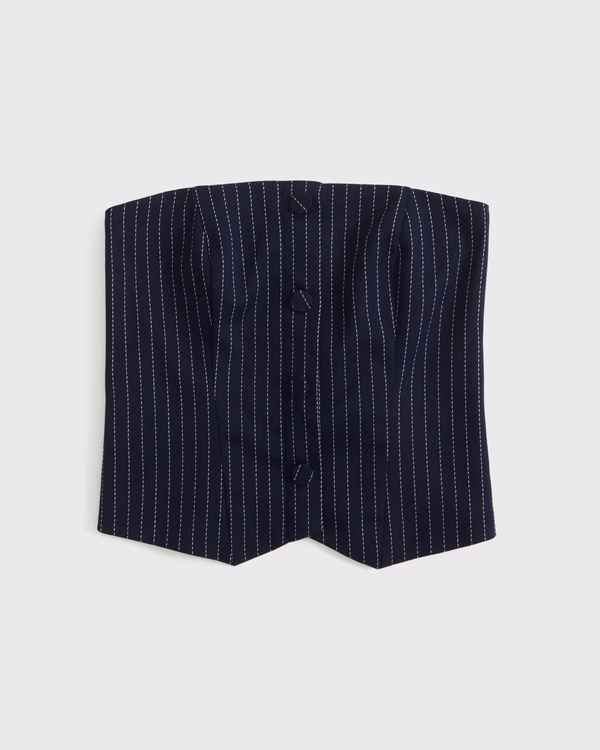 Strapless Cropped Tailored Vest, Navy Stripe view 1