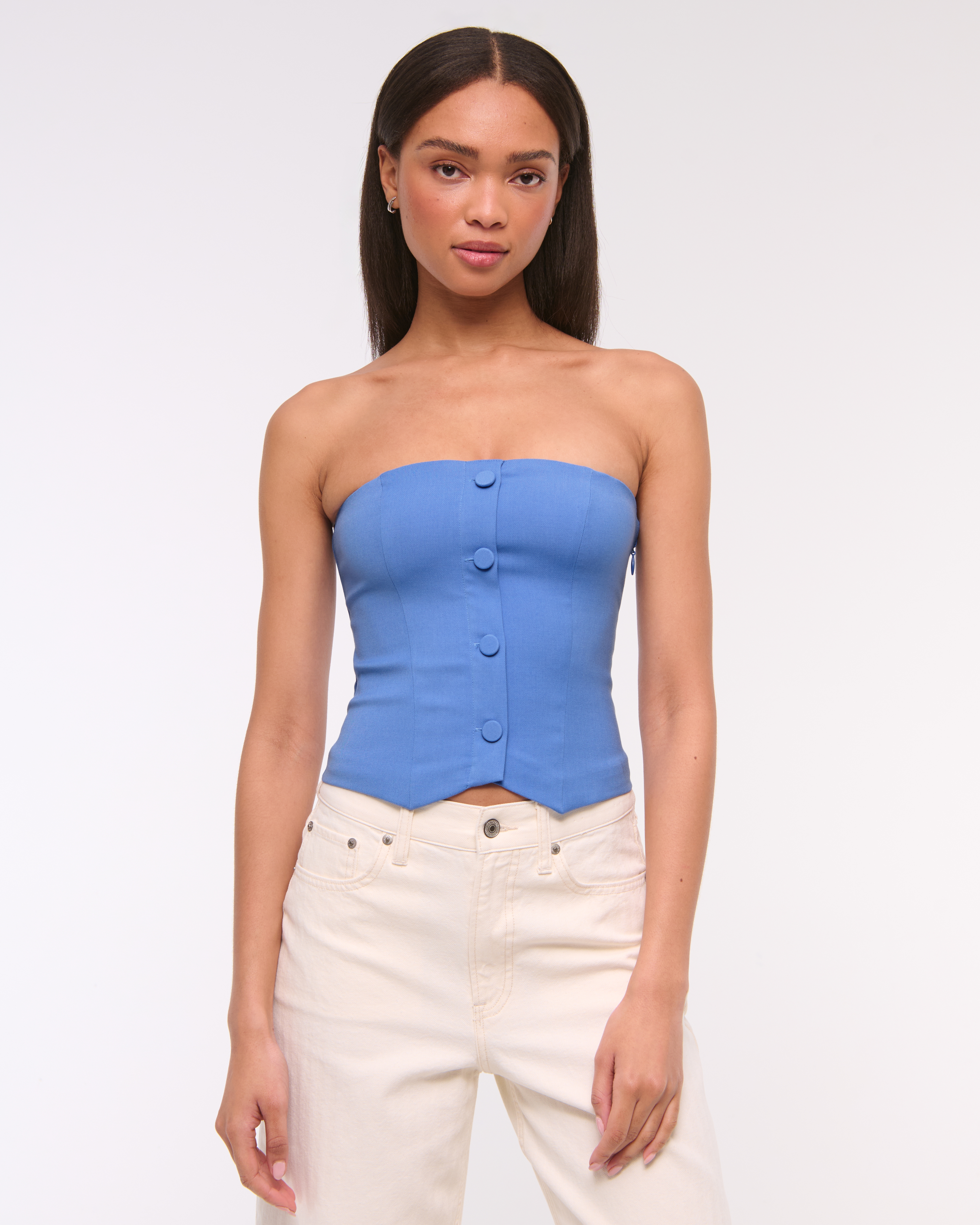 Abercrombie & Fitch Strapless Cropped Tailored Vest In Blue