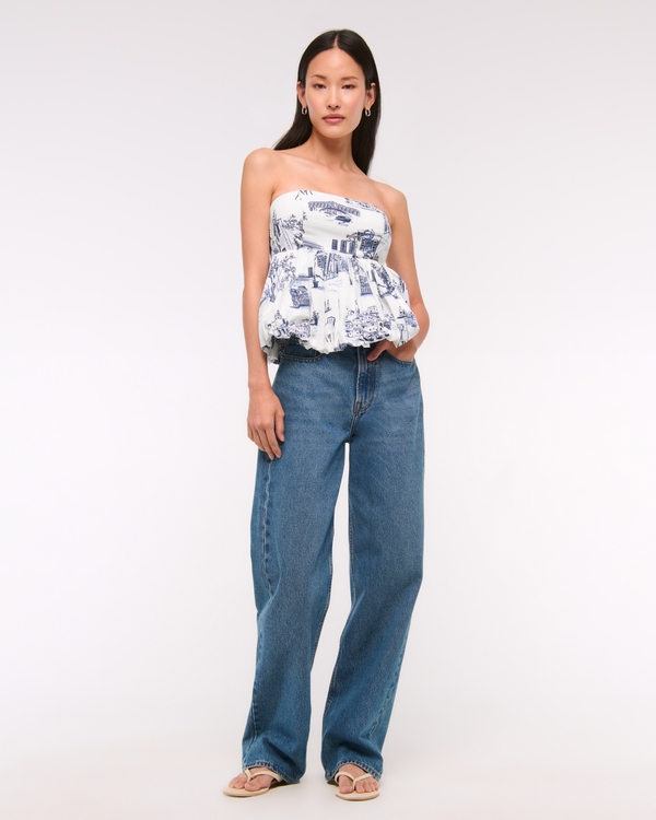 Strapless Bubble Hem Top, Blue Print view 2
