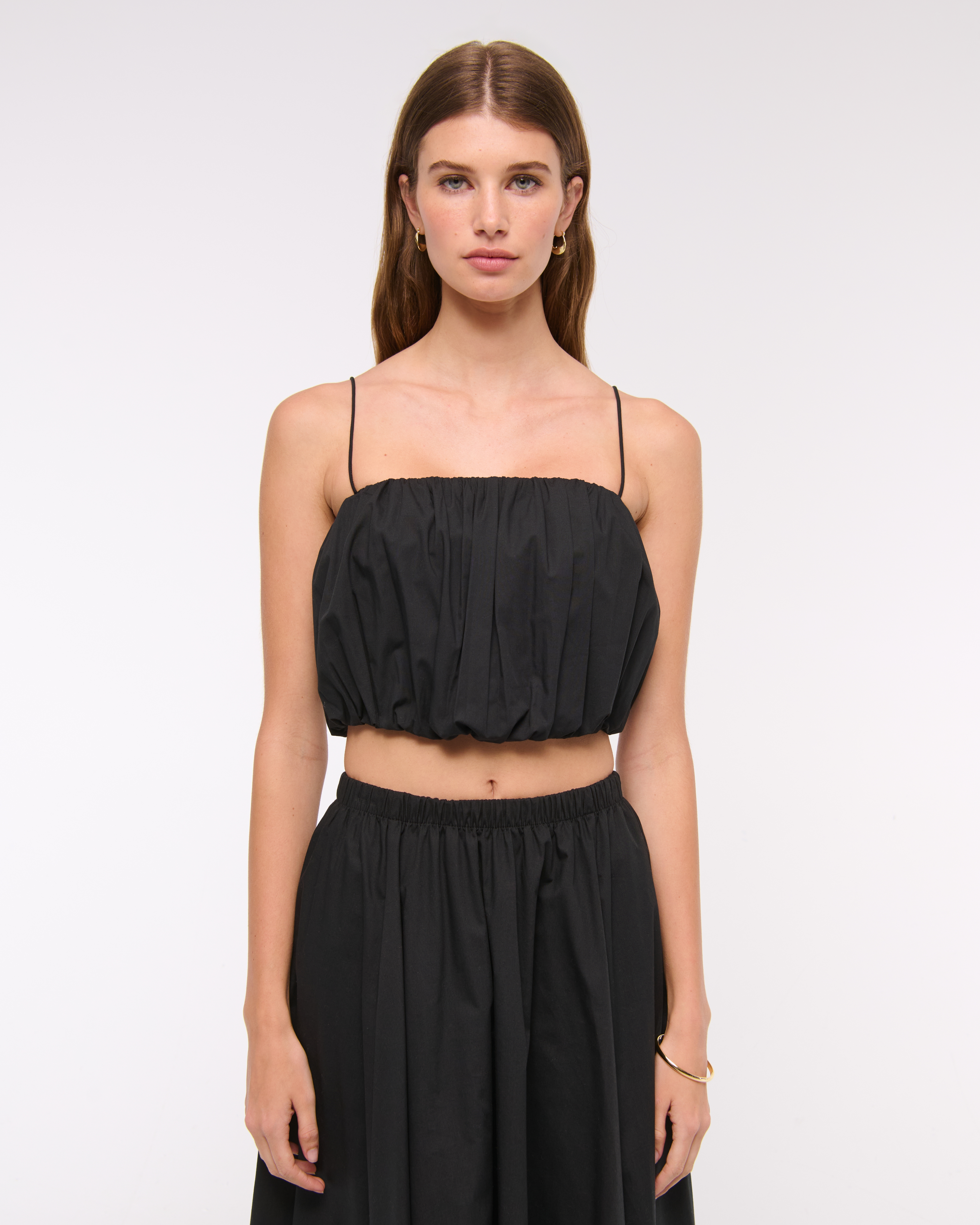Abercrombie & Fitch Cropped Bubble Hem Cami In Black