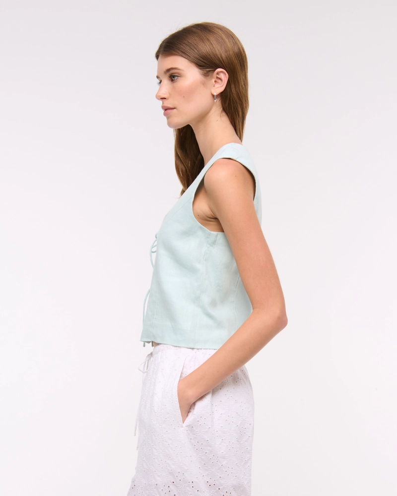 Tie-Front Linen-Blend Vest