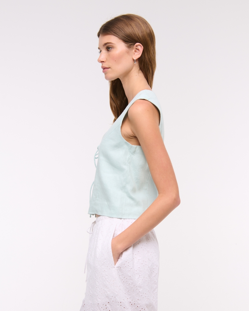 Tie-Front Linen-Blend Vest