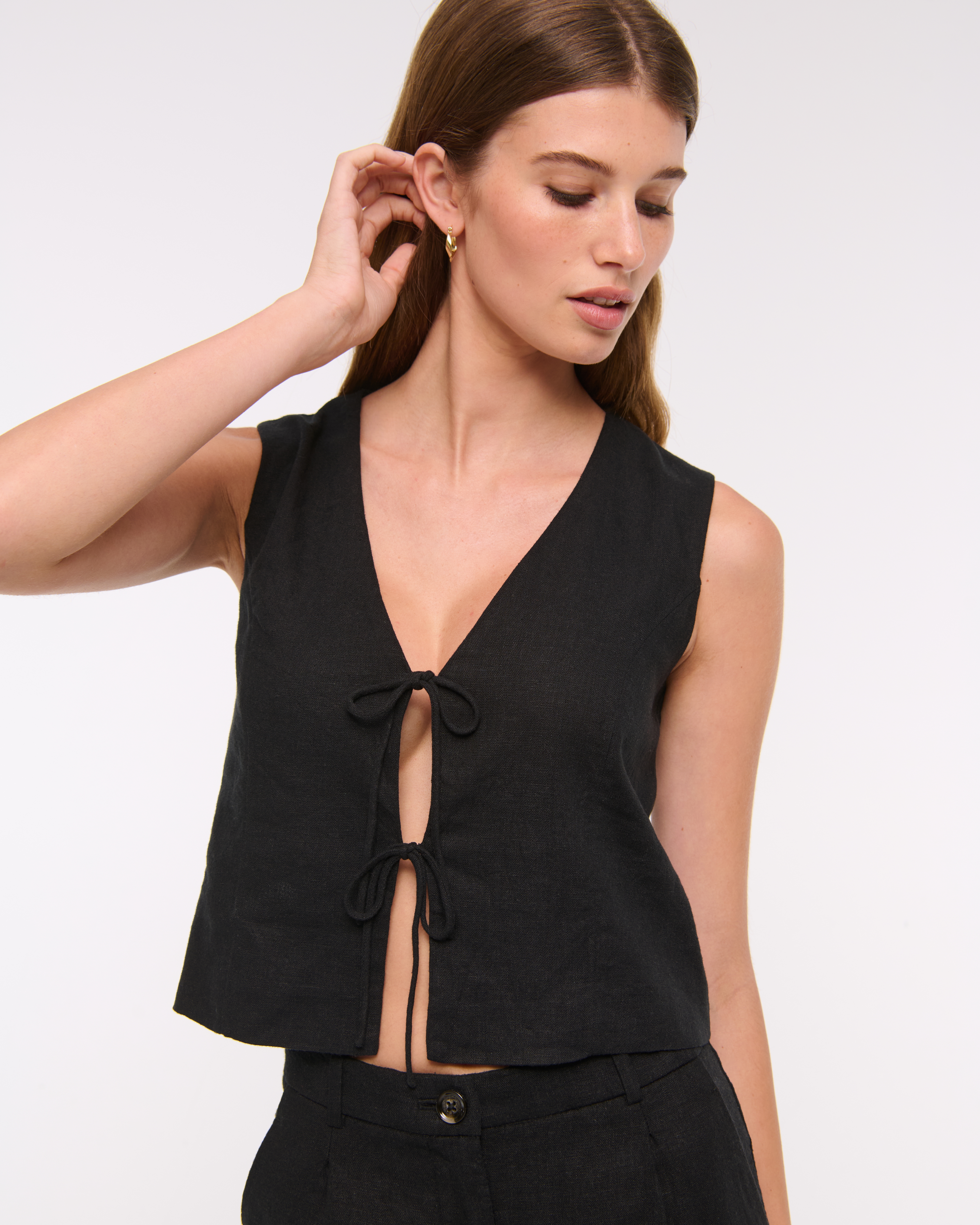Women's Tie-Front Linen-Blend Vest | Women's Clearance