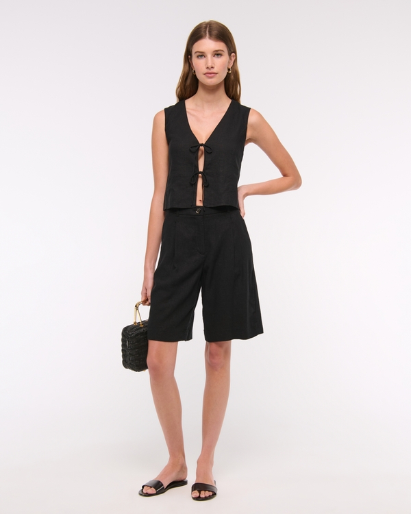 Tie-Front Linen-Blend Vest