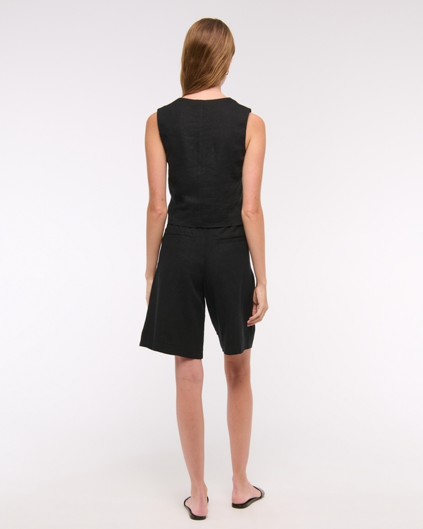 Tie-Front Linen-Blend Vest