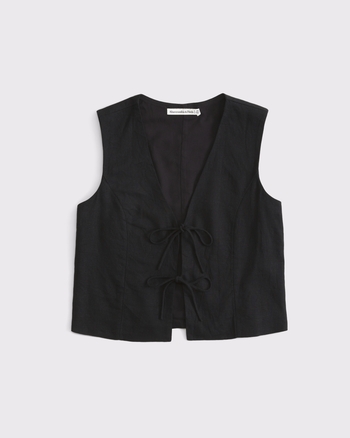 Beige Striped Front Tie Vest main image 0