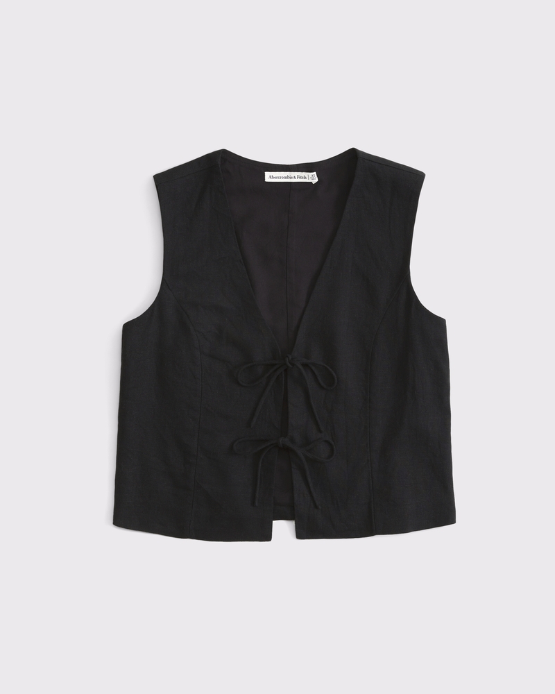 Women's Tie-Front Linen-Blend Vest | Women's Tops