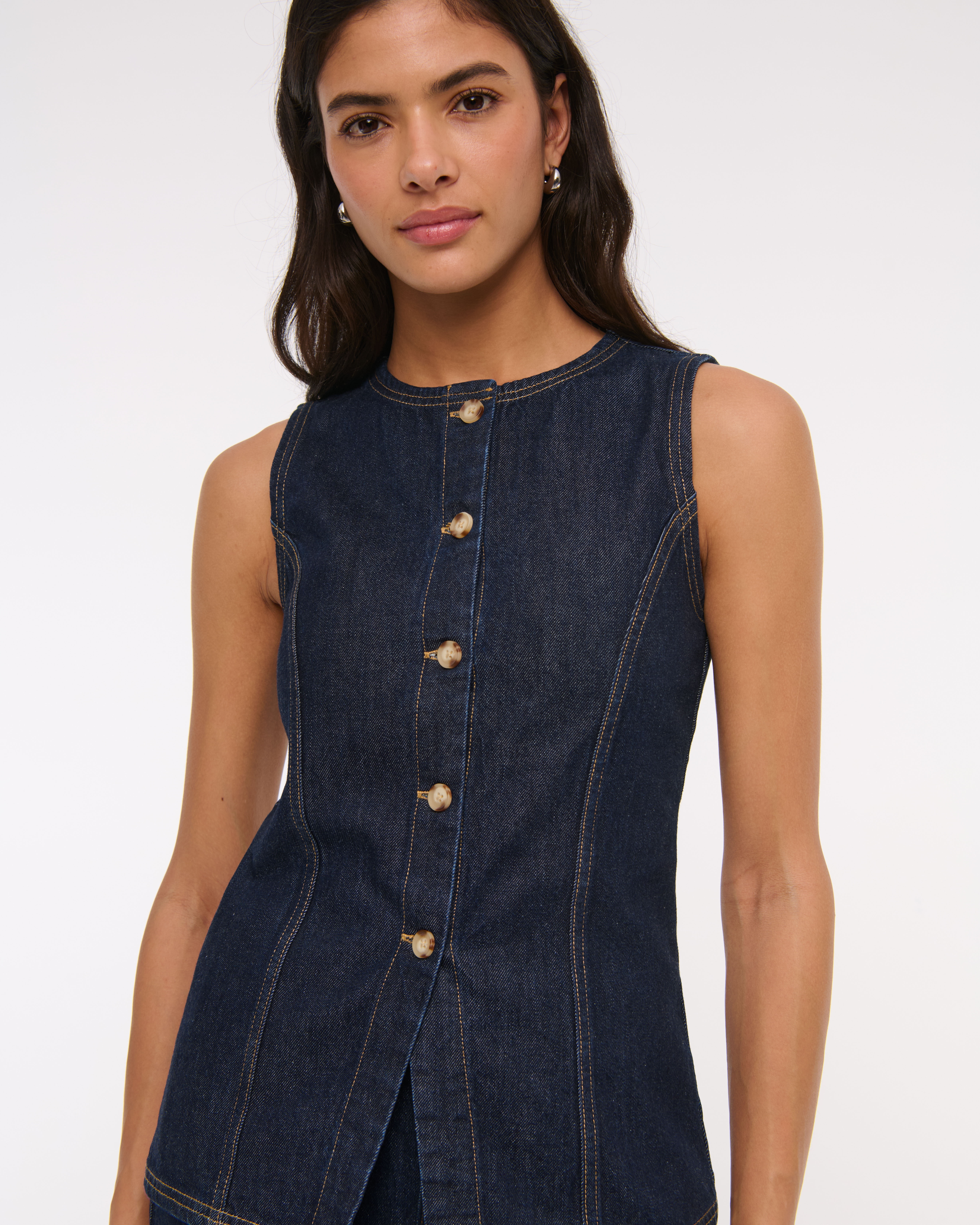 AMOMENTO アモーメント HOURGLASS DENIM VEST Women's Denim Vest | Women's Tops | Abercrombie.com