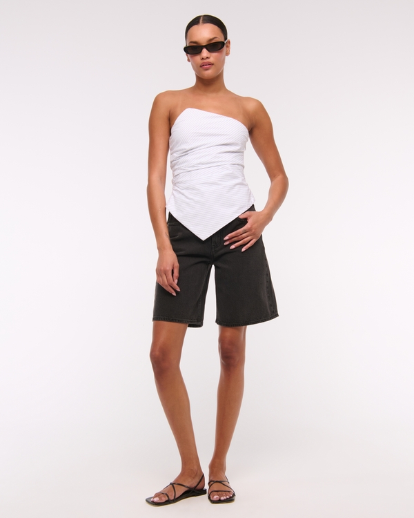 Top asimétrico sin tirantes, Rayas, Blanco view 1