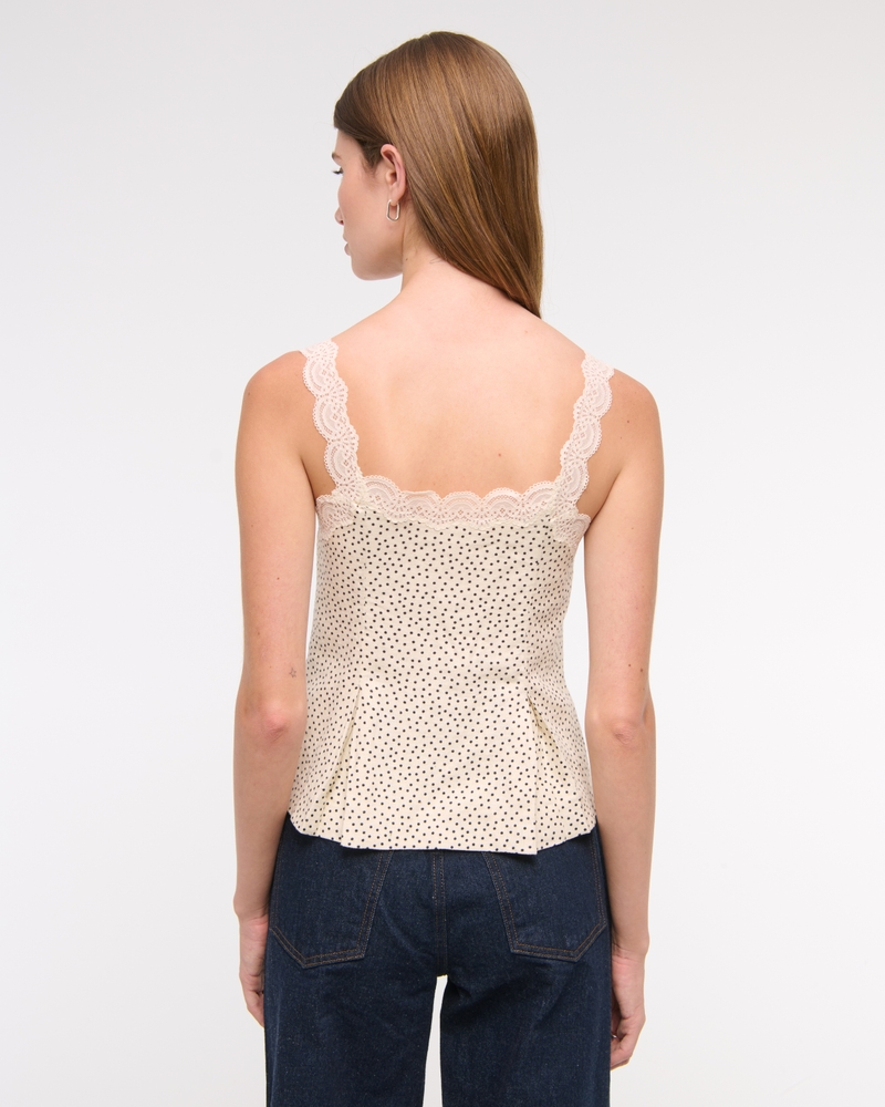 Lace-Trim Tie-Front Peplum Top