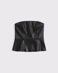 Strapless Vegan Leather Peplum Top
