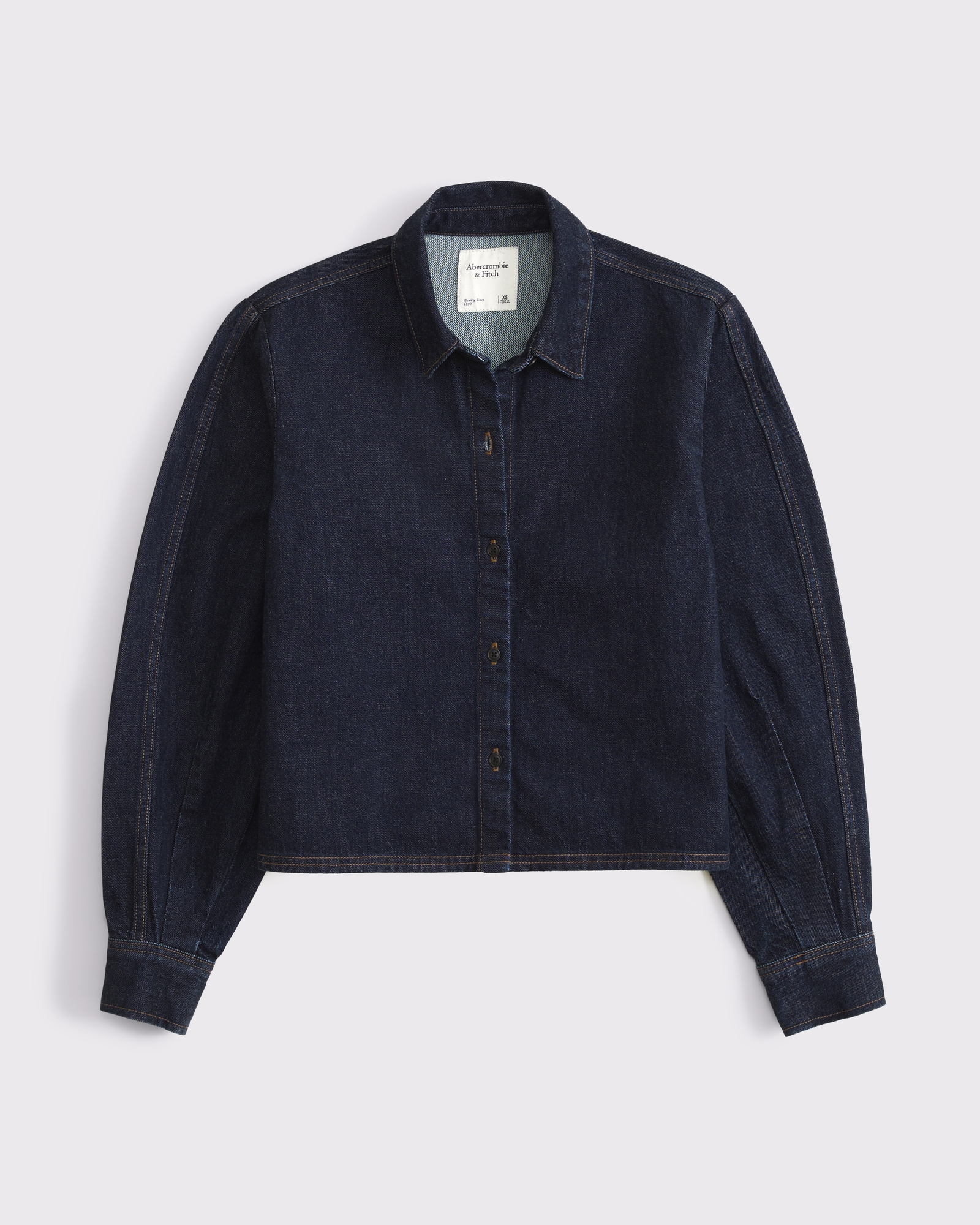 Cropped Denim Barrel Sleeve Shirt