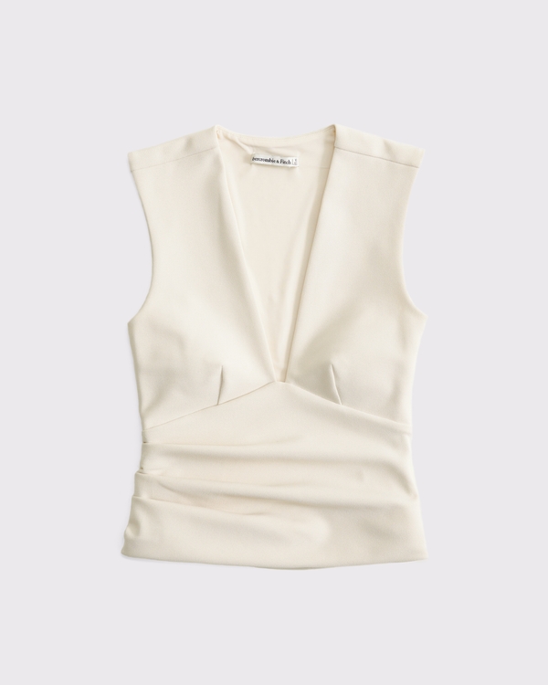 Bra-Free Plunge Ruched Top, Warm Beige view 1