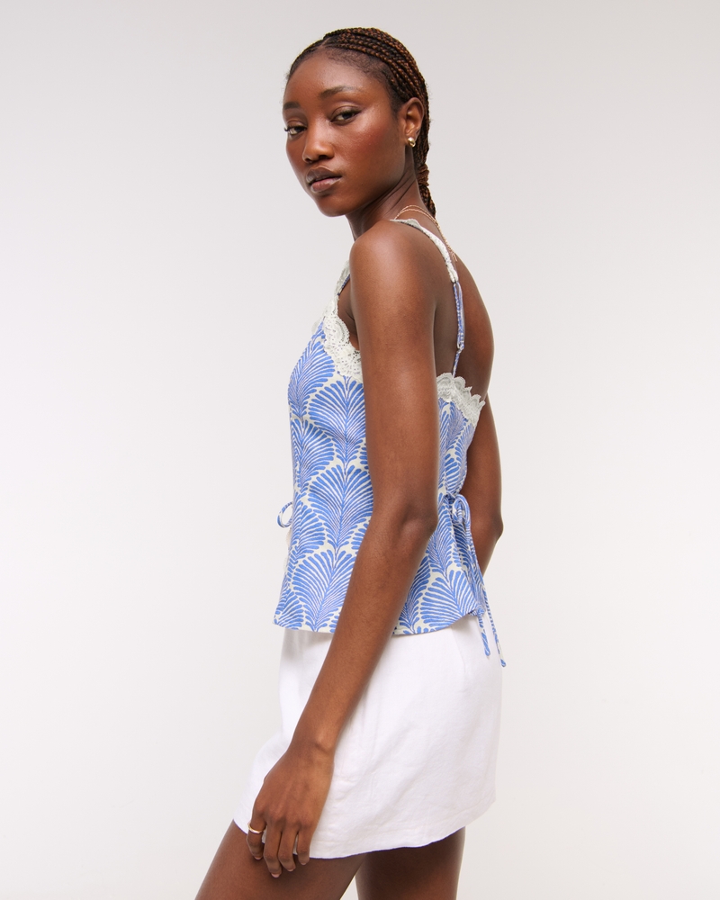 Lace-Trim Tie-Front Peplum Top