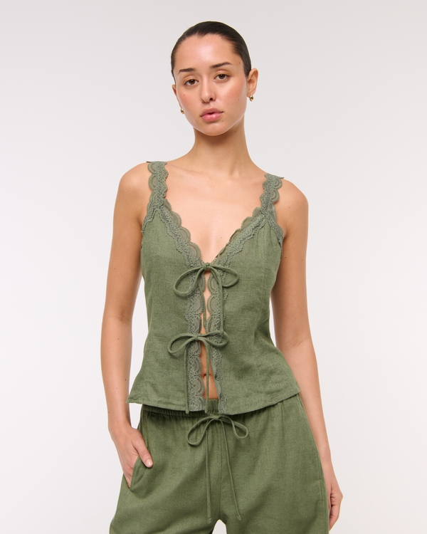 Lace-Trim Tie-Front Peplum Top