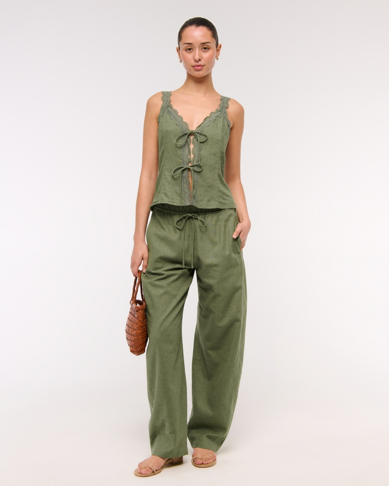 Lace-Trim Tie-Front Peplum Top