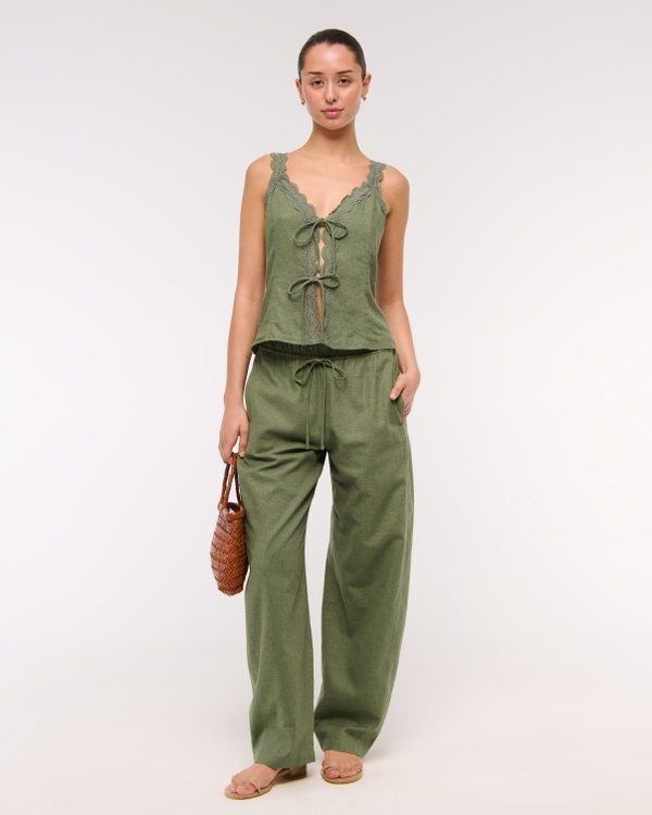 Lace-Trim Tie-Front Peplum Top
