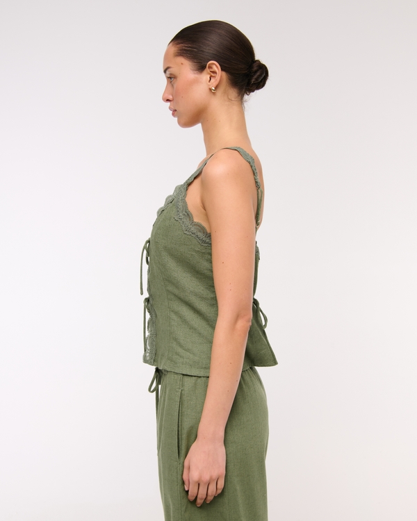 Lace-Trim Tie-Front Peplum Top