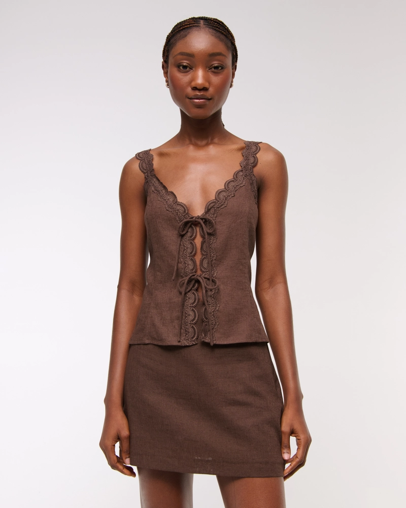 Lace-Trim Tie-Front Peplum Top