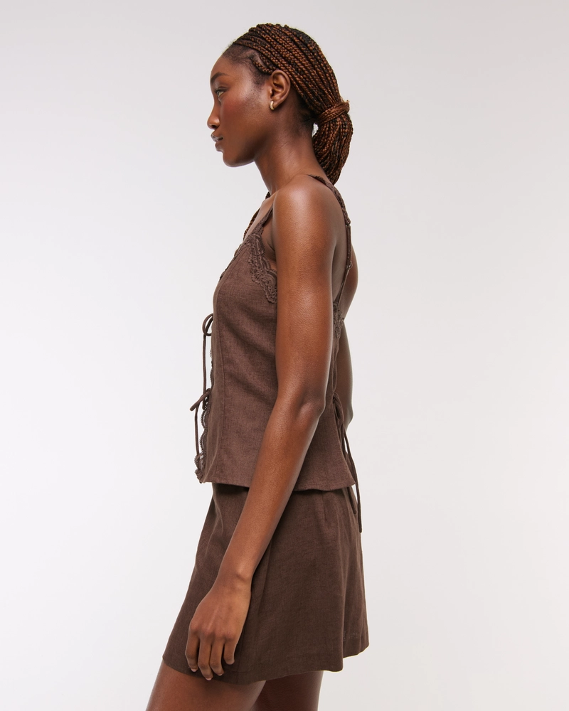 Lace-Trim Tie-Front Peplum Top