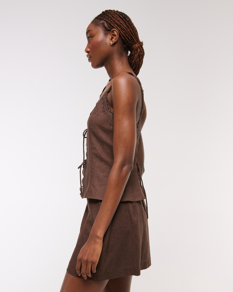 Lace-Trim Tie-Front Peplum Top