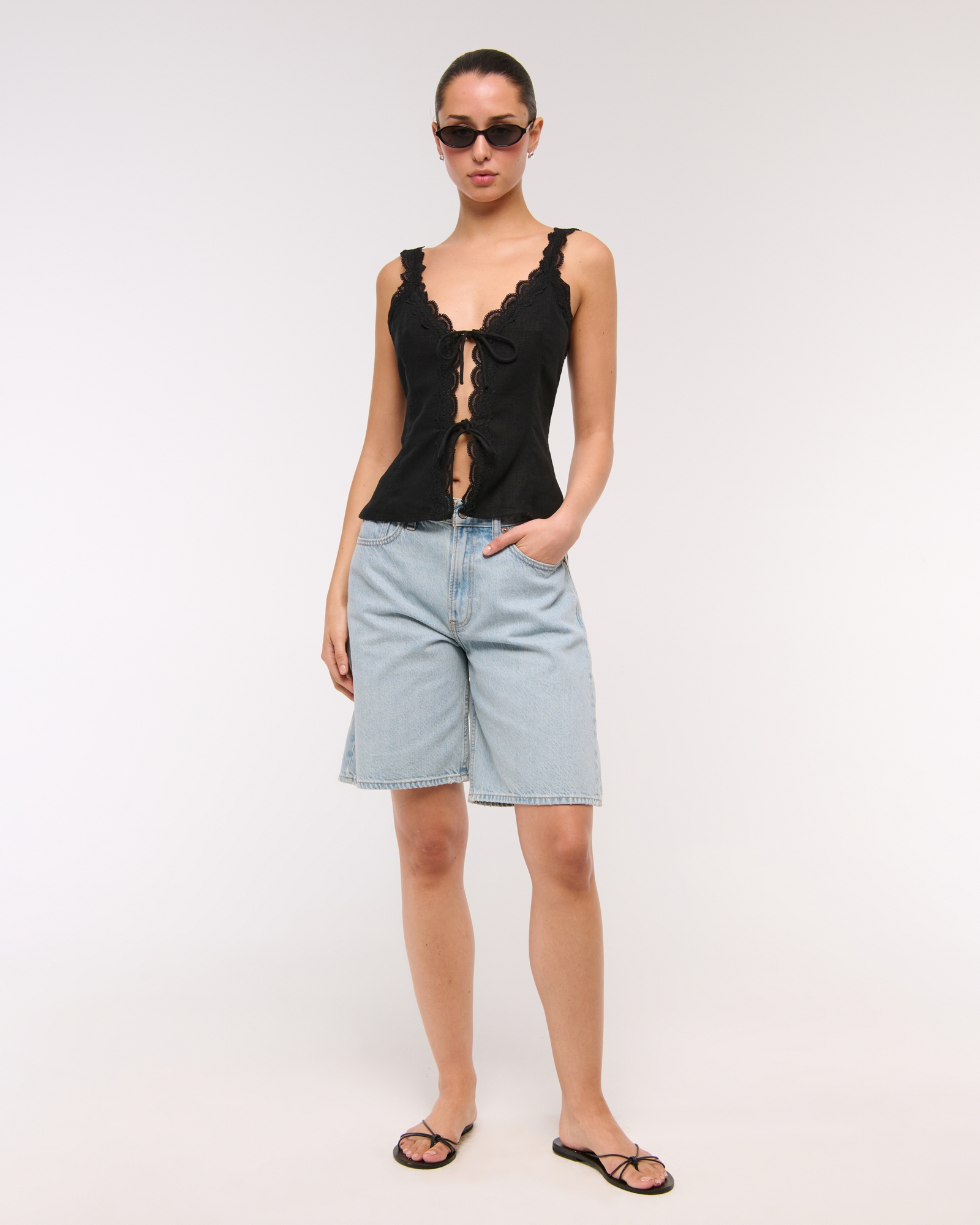 Lace-Trim Tie-Front Peplum Top