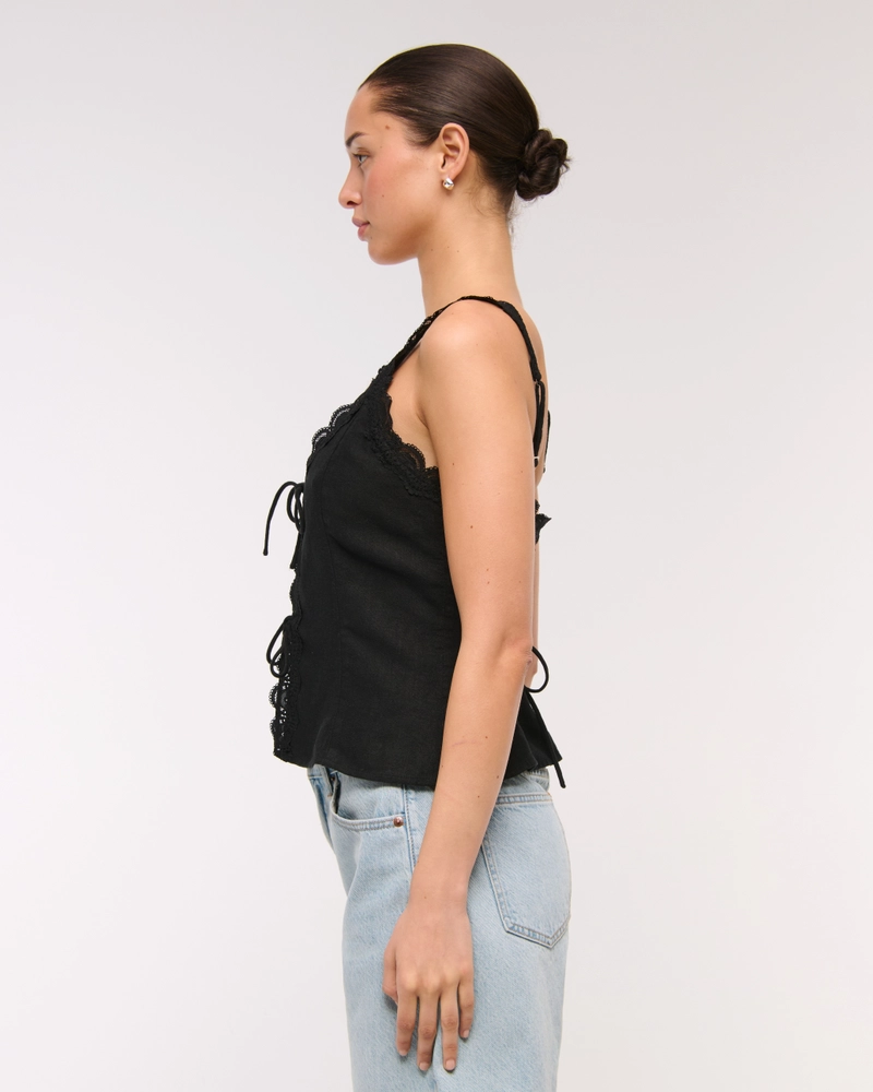Lace-Trim Tie-Front Peplum Top