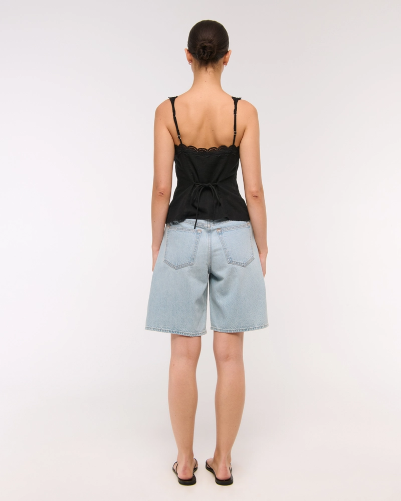 Lace-Trim Tie-Front Peplum Top