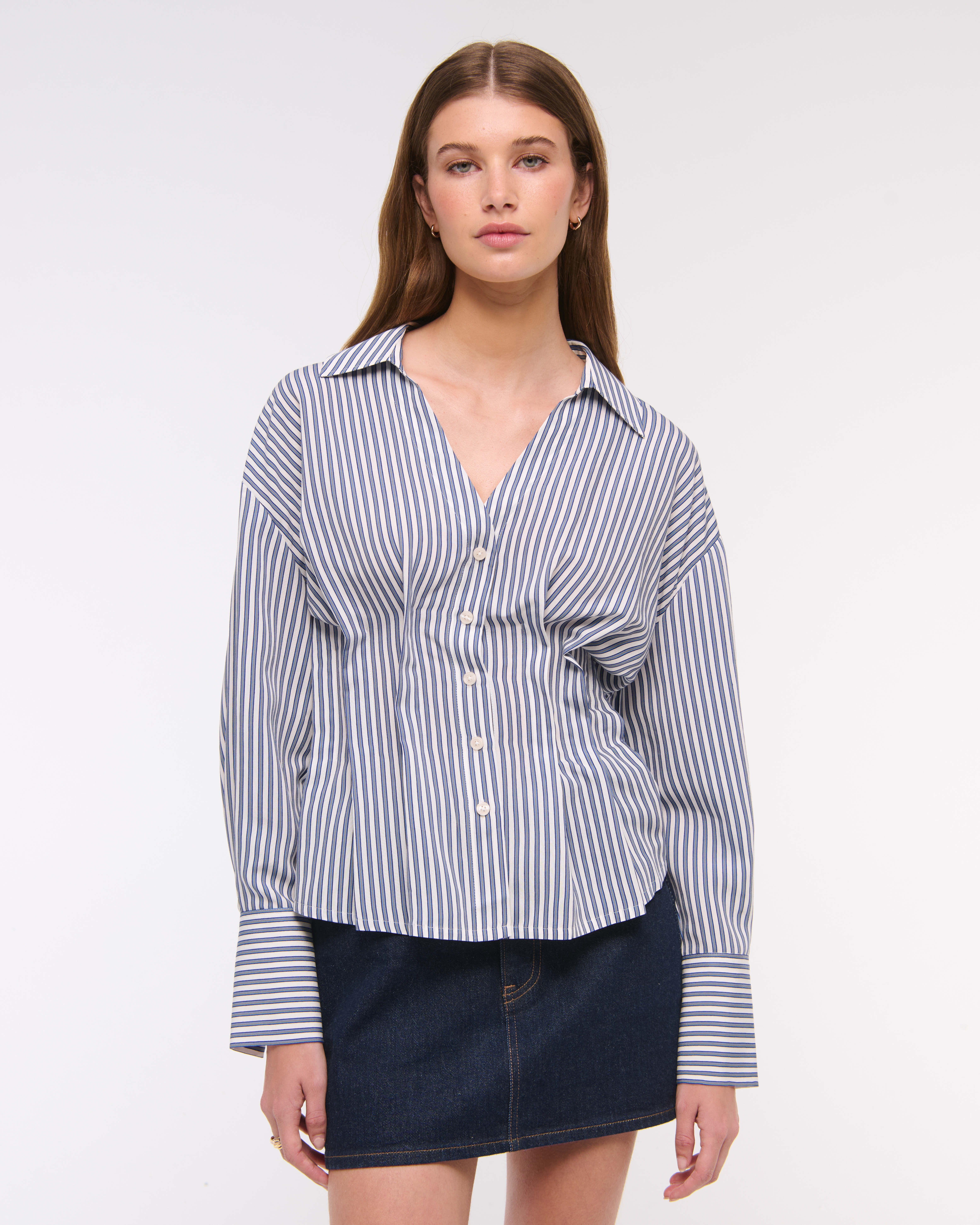Abercrombie & Fitch Nipped Poplin Shirt In Blue