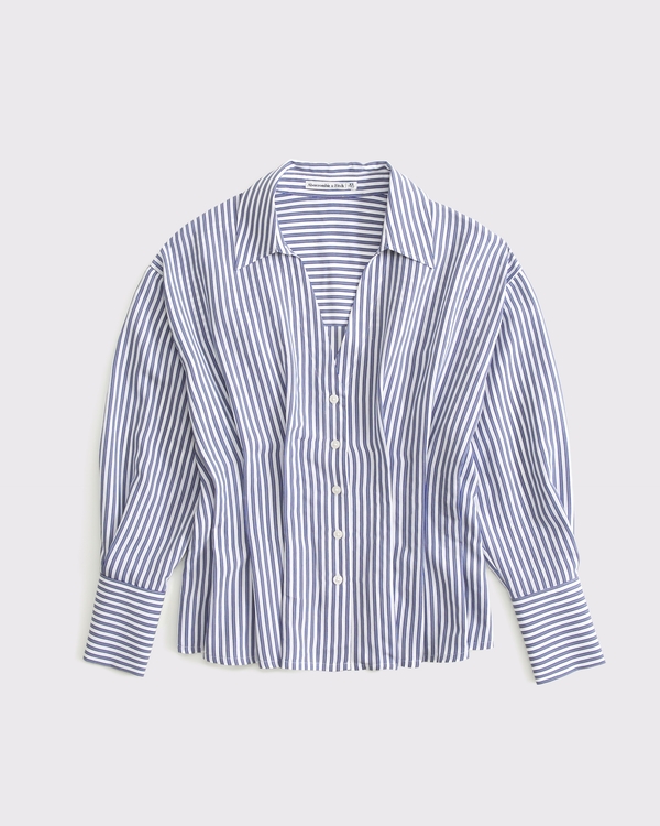 Nipped Poplin Shirt, Blue Stripe view 1