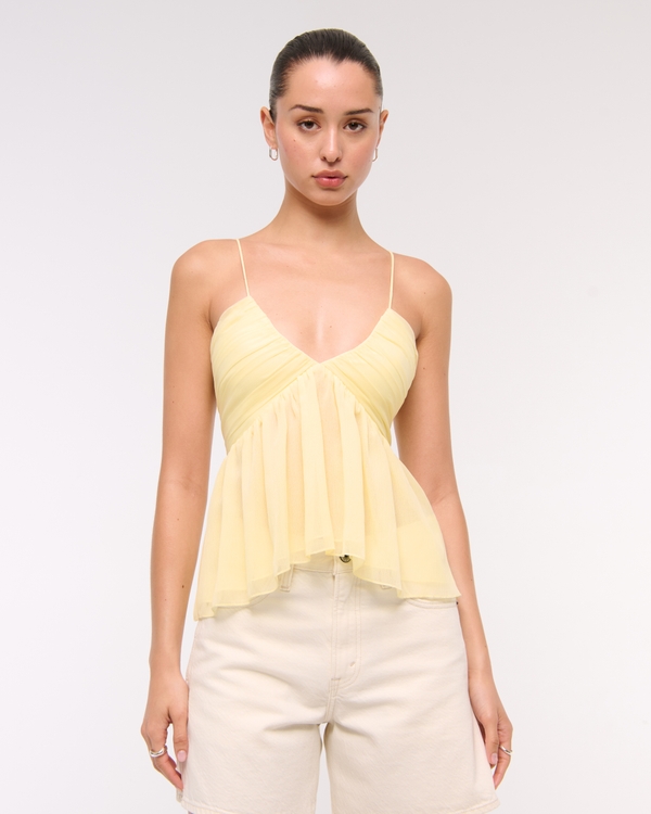 V-Neck Ruched Cami, Pastel Yellow view 1