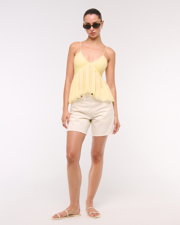 V-Neck Ruched Cami, Pastel Yellow view 2