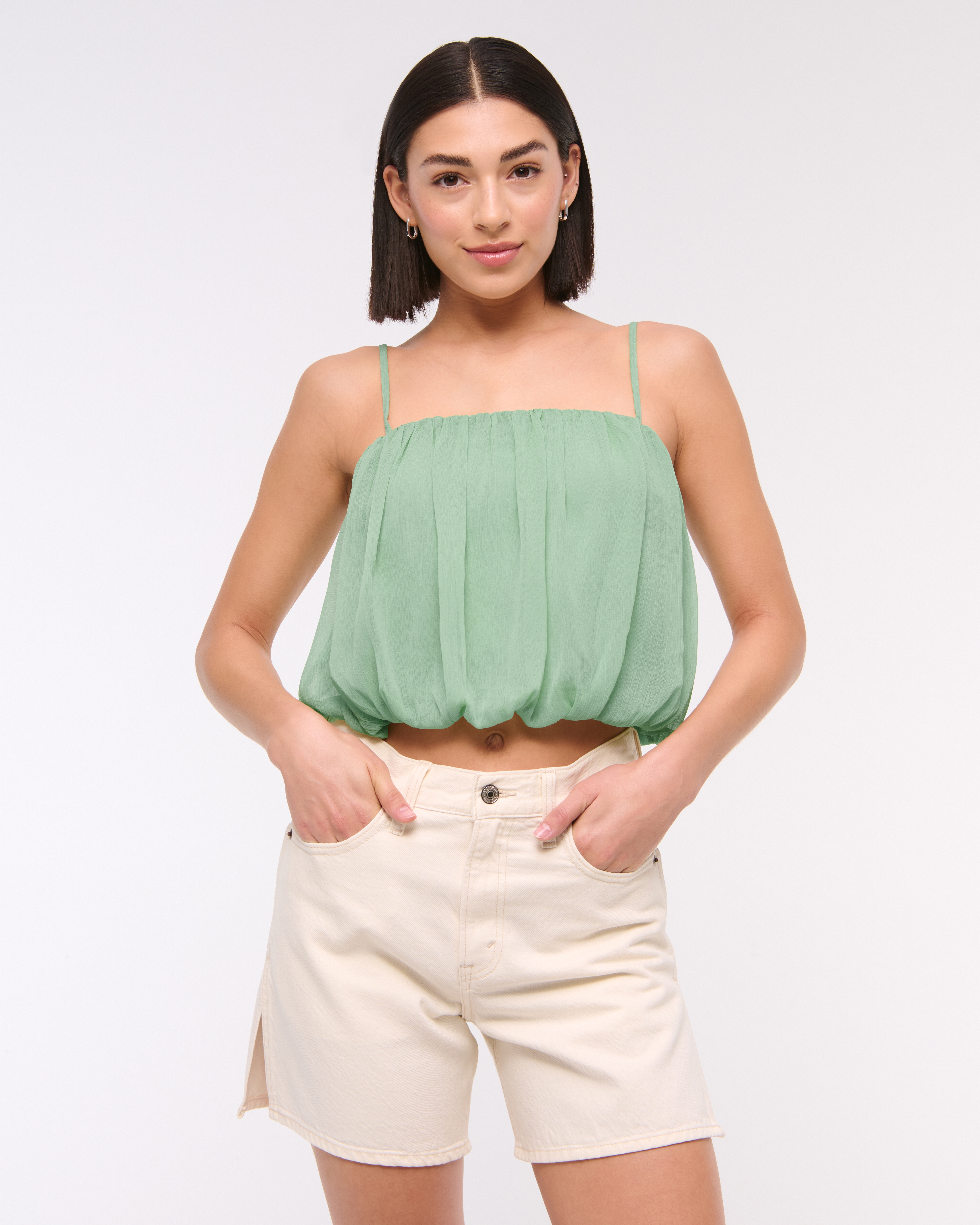 Abercrombie & Fitch Sheer Bubble Hem Cami In Green